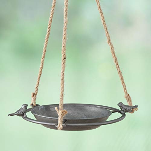 CasaJame Mobiliario Jardín Decoración Terraza Logia Fuente Baño Colgante Bebedero para Pájaros Aves Cuerda Zinc Gris Ø 25 cm