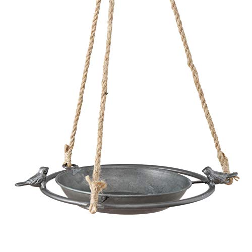 CasaJame Mobiliario Jardín Decoración Terraza Logia Fuente Baño Colgante Bebedero para Pájaros Aves Cuerda Zinc Gris Ø 25 cm