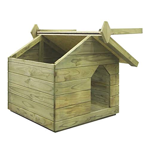 Caseta de Madera para Perros, Casa de Perro Impermeable con Tejado para Exterior, 74 x 78,5 x 61,5 cm