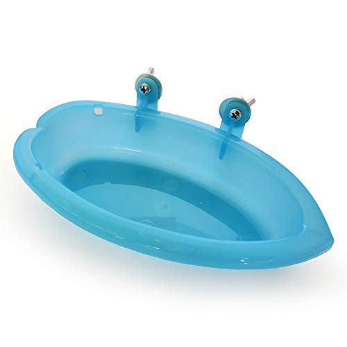 Catkoo Bird Accessories, Cute Cage Mounted Small Bird Parrot Bath Basin Ducha Pet Bañera de baño con Espejo - Azul