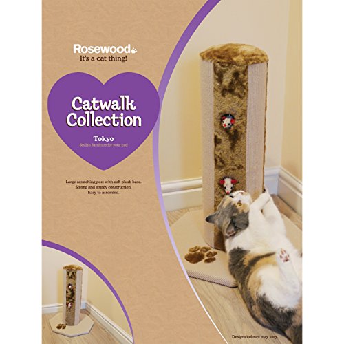 CATWALK COLLECTION Rosewood Gato arañar Puesto de Juego para Gatos o Adulto Gatos con Catnip Pop out Juguete ratón, H54 x D40 x W40, Color marrón y Crema