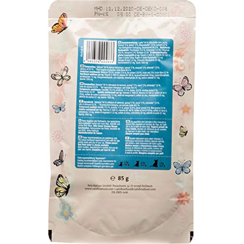 catz finefood Comida para Gatos Bio de salmón – N° 513 – Comida húmeda para Gatos – 12 x 85 g – sin Cereales ni azúcar añadido (1,02 kg)