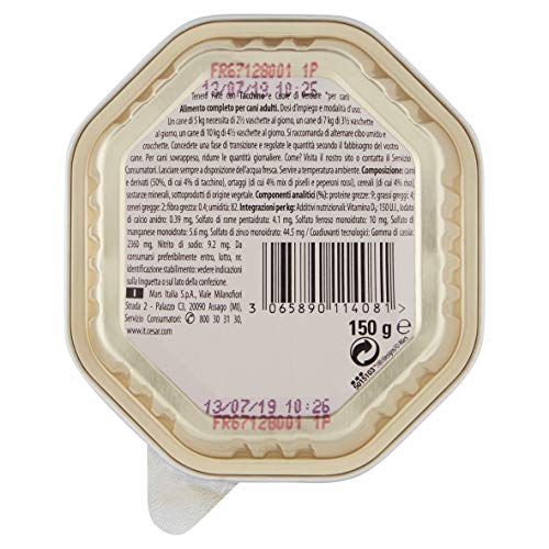 Cesar Corazón de Verduras tierna Comida para Perro, paté con Pavo y corazón de Verduras, 150 g – 14 bandejas