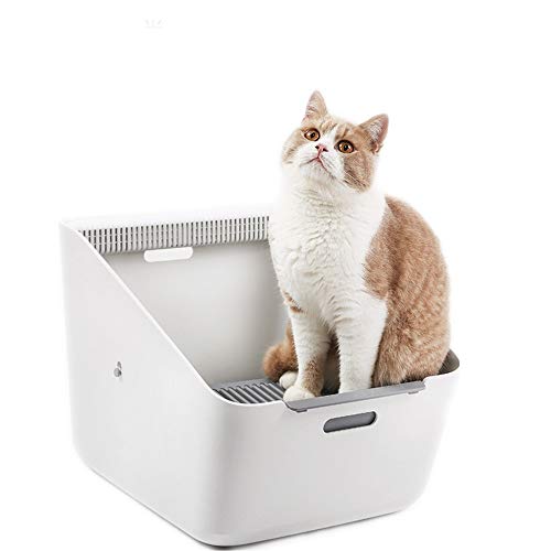 ChengBeautiful Baño De Gato Gato higiénico Caja Grande de la litera Anti-Salpicaduras Desodorante automático Caja de Arena Semi-Cerrada (Color : White, Size : 50.7x37.4x35cm)
