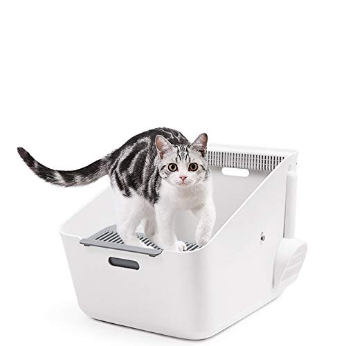 ChengBeautiful Baño De Gato Gato Inteligente Inteligente WC Net Sabor Doble contra Las Arenas de inducción semiabierto de la litera del Gato Inteligente (Color : White, Size : 50.7x37.4x35cm)
