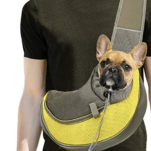 CHEPL Portador De Mascotas Sling Hand Bandoleras Portaperros Puppy Bag Carrier con Bolsa De Malla Transpirable para Viajes Al Aire Libre Caminar Metro Everyday
