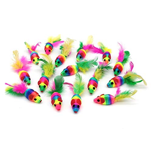 Chiwava 24 Piezas 5 " Ratones de color arcoiris con plumas Juguete interactivo gatito