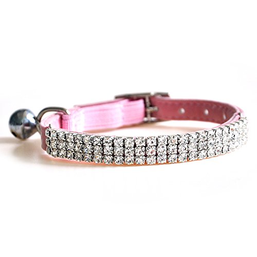 CHUKCHI Collar para gato, de terciopelo suave, diseño de brillantes con cascabel