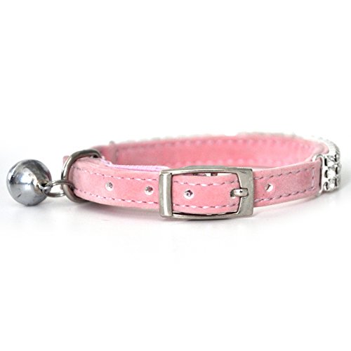 CHUKCHI Collar para gato, de terciopelo suave, diseño de brillantes con cascabel