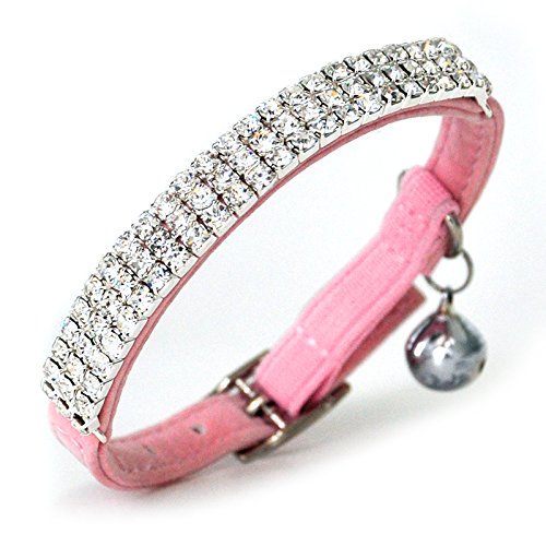 CHUKCHI Collar para gato, de terciopelo suave, diseño de brillantes con cascabel