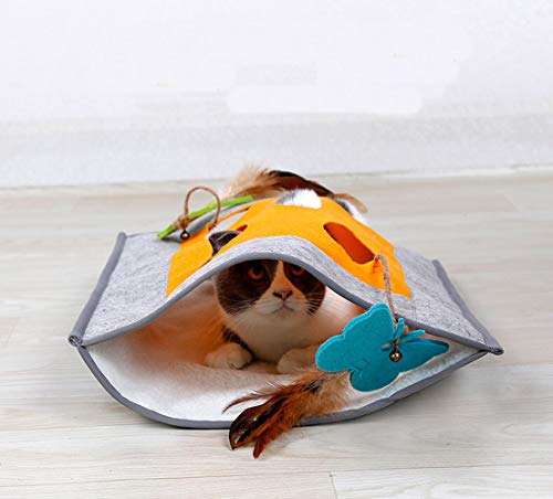 CHYIR Saco de Dormir para Gato, túnel para Gatos, Manta de escondite para Gatos, Bolsa de Arena con Anillo de Papel Rompecabezas de Juguete para Gatos