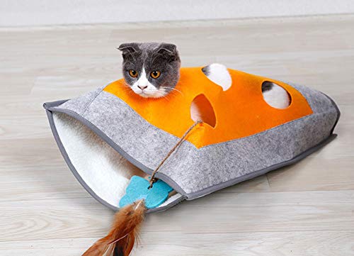 CHYIR Saco de Dormir para Gato, túnel para Gatos, Manta de escondite para Gatos, Bolsa de Arena con Anillo de Papel Rompecabezas de Juguete para Gatos