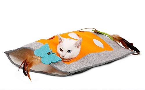 CHYIR Saco de Dormir para Gato, túnel para Gatos, Manta de escondite para Gatos, Bolsa de Arena con Anillo de Papel Rompecabezas de Juguete para Gatos