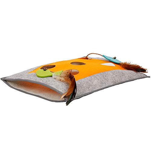 CHYIR Saco de Dormir para Gato, túnel para Gatos, Manta de escondite para Gatos, Bolsa de Arena con Anillo de Papel Rompecabezas de Juguete para Gatos