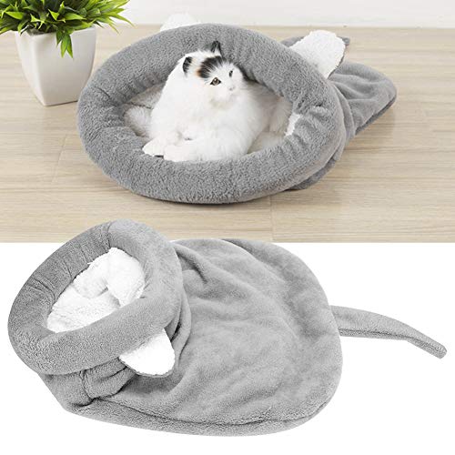 Cikonielf Saco de Dormir para Gatos Suave Felpa Autocalentable Lavable Camas para Gatos Snuggle Sack Manta Mat Kitty Sack para Gatos y Cachorros(Gris m)