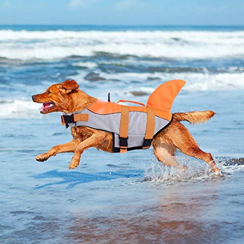 CITÉTOILE Perro Chaleco Salvavidas Chaqueta Mascotas Salvavidas Reflexivo para Piscina, Playa, Canotaje, para Perros pequeños, medianos, Grandes Que entrenan con manija de Rescate Naranja S