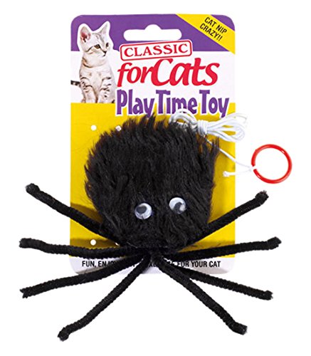 Classic Mascota Productos Furry Cat Juguete de araña, Negro