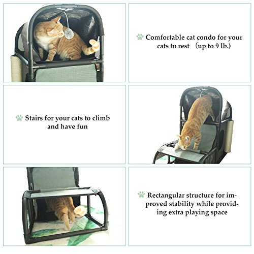 CO-Z Árbol Gatos Casa para Gatos Casetas y Condominios Multifuncional Estable de Tela Oxford con Cama /Escalera /Orificios de Ojeada /Poste de Raspado y Bola Colgante
