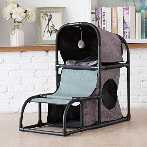 CO-Z Árbol Gatos Casa para Gatos Casetas y Condominios Multifuncional Estable de Tela Oxford con Cama /Escalera /Orificios de Ojeada /Poste de Raspado y Bola Colgante