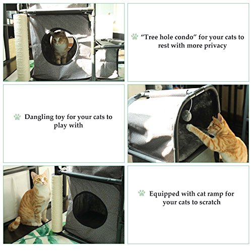 CO-Z Árbol Gatos Casa para Gatos Casetas y Condominios Multifuncional Estable de Tela Oxford con Cama /Escalera /Orificios de Ojeada /Poste de Raspado y Bola Colgante