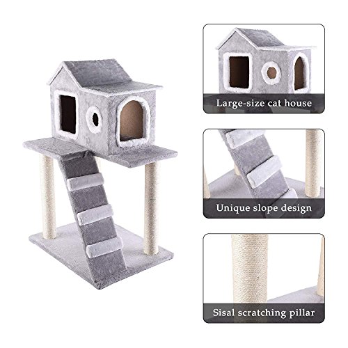 CO-Z Árbol para Gatos Rascador para Gatos Torre Condominio de Algodón con Escalera Casa Estable Recubrimiento de Felpa 90cm