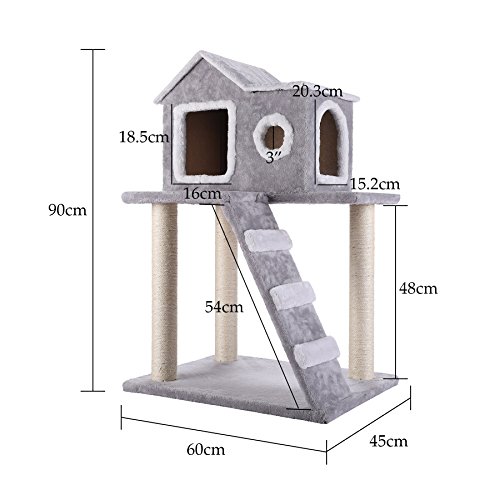CO-Z Árbol para Gatos Rascador para Gatos Torre Condominio de Algodón con Escalera Casa Estable Recubrimiento de Felpa 90cm