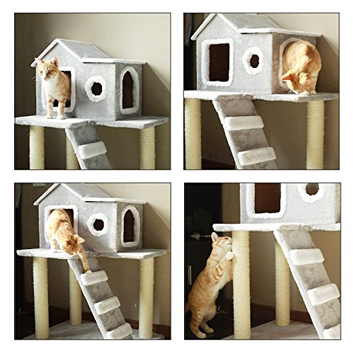 CO-Z Árbol para Gatos Rascador para Gatos Torre Condominio de Algodón con Escalera Casa Estable Recubrimiento de Felpa 90cm