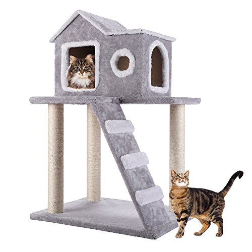 CO-Z Árbol para Gatos Rascador para Gatos Torre Condominio de Algodón con Escalera Casa Estable Recubrimiento de Felpa 90cm