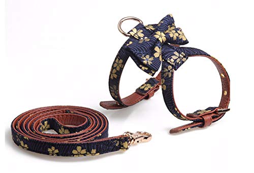 Cofre para Perros con tracción de Gato en Forma de K, Juego de tracción Trasera para el Pecho de Mascota Flores de Cerezo Azules en Forma de I, Traje M [con tracción]