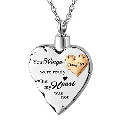 Collar Conmemorativo De Cenizas,Collar De Urna De 2 Piezas En Memoria De La Amada Hija, Tus Alas Estaban Listas Pero Mi Corazón No, Joyería Colgante Conmemorativa De Cremación Con Kit De Relleno