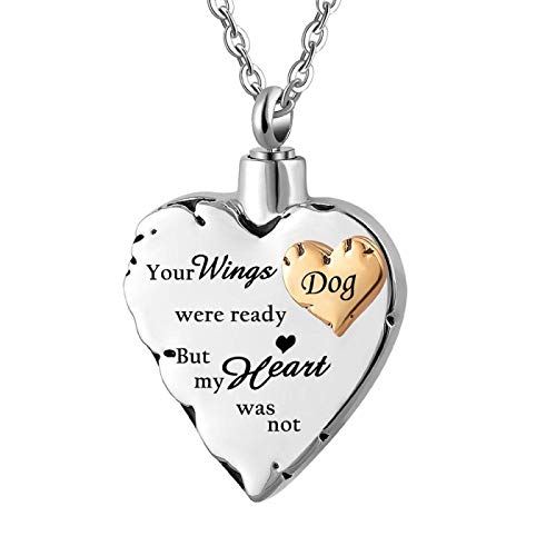 Collar Conmemorativo De Cenizas,Collar De Urna De 2 Piezas En Memoria De Perro Mascota, Tus Alas Estaban Listas Pero Mi Corazón No, Joyería Colgante Conmemorativa De Cremación Con Kit De Relleno P
