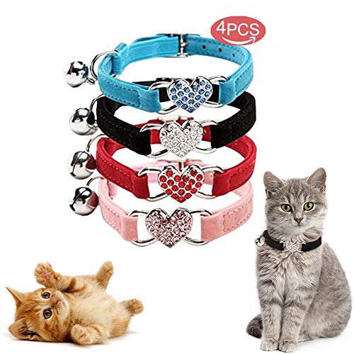 Collar de Gato con Campana y Colgante de Corazón de Cristal Brillante
