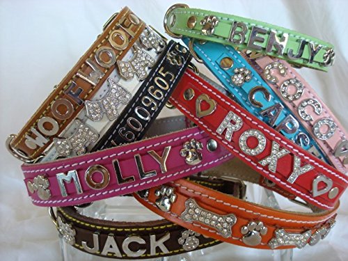 Collar de perro de piel grande personalizado (tamaño del cuello 42 cm – 55 cm) (rojo) Consulta nuestros otros listados para collares de galgos XS, pequeños, medianos, extragrandes y grandes.