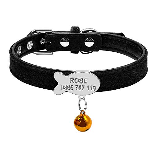 Collar suave para perros y gatos con campana Collar de seguridad personalizado con nombre de gato y juego de etiquetas Accesorios para perros y gatos Collares para cachorros pequeños para mascotas-I_S