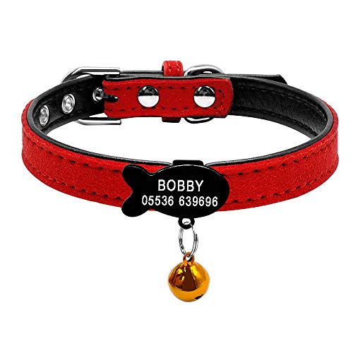 Collar suave para perros y gatos con campana Collar de seguridad personalizado con nombre de gato y juego de etiquetas Accesorios para perros y gatos Collares para cachorros pequeños para mascotas-I_S