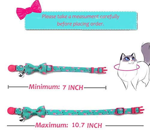 Collar YCZ-Flamingo en Esmeralda Claro y Púrpura para Gato, Cuello 7.8-26.6 cm, Collares Ajustable para Gatos, Paquete de 2