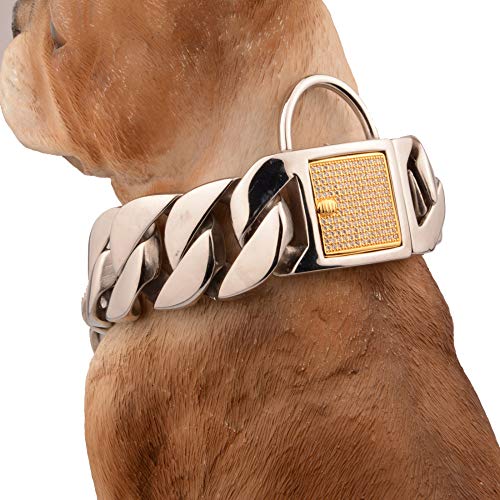 Collares Básicos Nuevo Collar De Perro De Acero Inoxidable De 30 Mm Collar De Perro Perro Grande Bulldog Cassola Bully Dog ​​Dubin Taurino Plata 40 Cm, 40 Cm