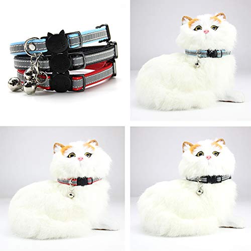Collares reflectantes gatos con bonitas campanas, collar para mascotas liberación rápida, collar seguridad ajustable perros, pajarita gatos con etiquetas anti-perdida para gatos perros pequeños,Negro