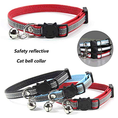Collares reflectantes gatos con bonitas campanas, collar para mascotas liberación rápida, collar seguridad ajustable perros, pajarita gatos con etiquetas anti-perdida para gatos perros pequeños,Negro