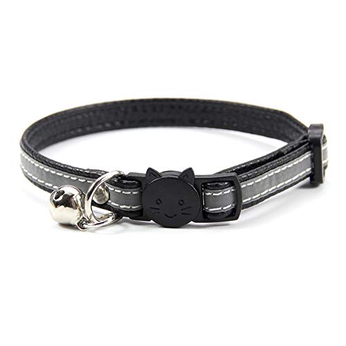 Collares reflectantes gatos con bonitas campanas, collar para mascotas liberación rápida, collar seguridad ajustable perros, pajarita gatos con etiquetas anti-perdida para gatos perros pequeños,Negro