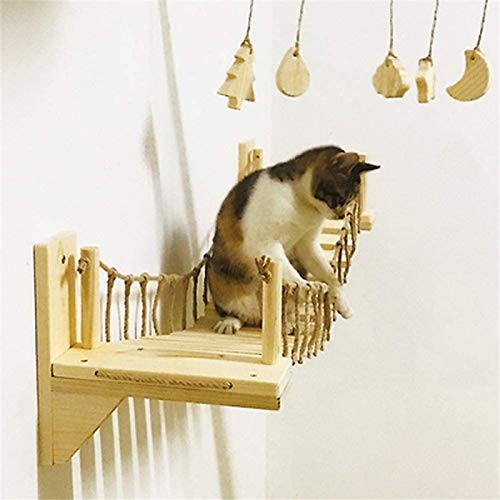 Columpio Puente Gato, Madera Paso Pared De La Casa del Árbol Gato Cama Primavera Plataforma Hamaca Sisal Arañar Montaje En Posterior Muebles Juguetes para Gatos,Amarillo