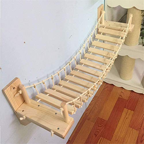 Columpio Puente Gato, Madera Paso Pared De La Casa del Árbol Gato Cama Primavera Plataforma Hamaca Sisal Arañar Montaje En Posterior Muebles Juguetes para Gatos,Amarillo