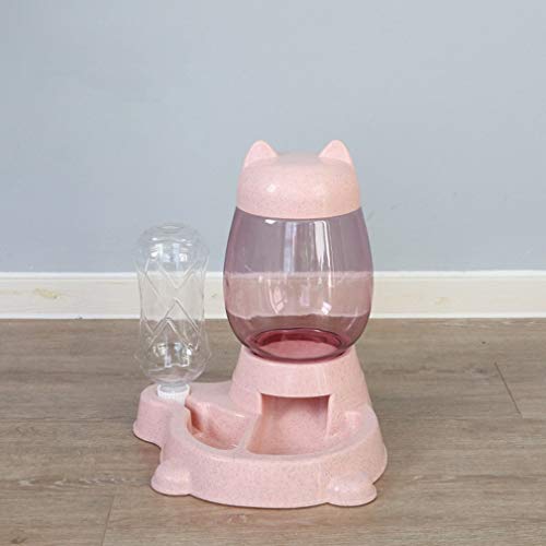 Comedero de agua 2 en 1, bebedero automático con biberón, gatos y perros, a prueba de derrames, bebedero para mascotas, sin derrames, cuenco de agua para cachorros y gatitos (rosa)