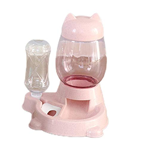 Comedero de agua 2 en 1, bebedero automático con biberón, gatos y perros, a prueba de derrames, bebedero para mascotas, sin derrames, cuenco de agua para cachorros y gatitos (rosa)