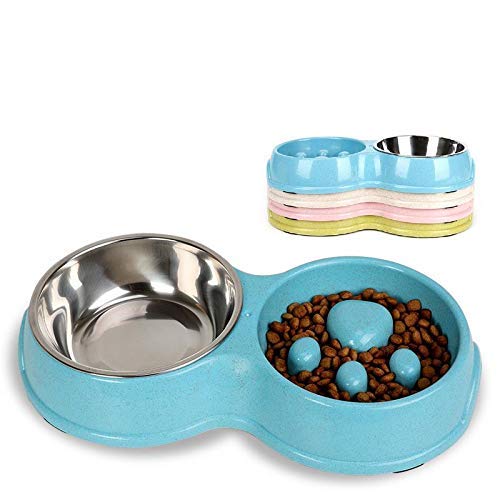 Comedero Doble para Perros, Agua, comedero Lento, comedero Combinado de Acero Inoxidable, Anti-Asfixia, Anti-engullido, Anti-Trago, Divertido alimentador para Perros pequeños, medianos