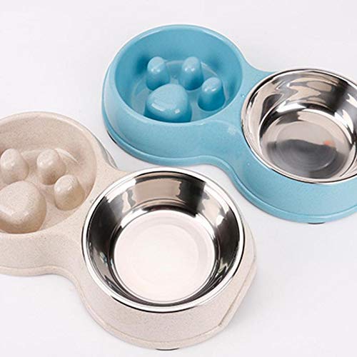 Comedero Doble para Perros, Agua, comedero Lento, comedero Combinado de Acero Inoxidable, Anti-Asfixia, Anti-engullido, Anti-Trago, Divertido alimentador para Perros pequeños, medianos