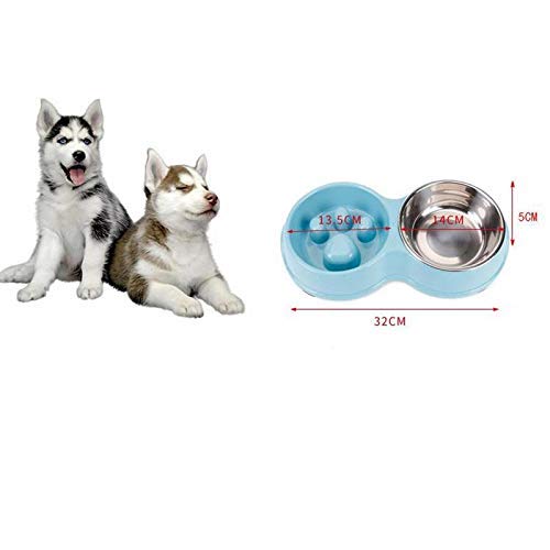 Comedero Doble para Perros, Agua, comedero Lento, comedero Combinado de Acero Inoxidable, Anti-Asfixia, Anti-engullido, Anti-Trago, Divertido alimentador para Perros pequeños, medianos