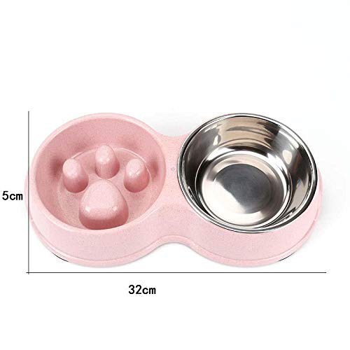 Comedero Doble para Perros, Agua, comedero Lento, comedero Combinado de Acero Inoxidable, Anti-Asfixia, Anti-engullido, Anti-Trago, Divertido alimentador para Perros pequeños, medianos