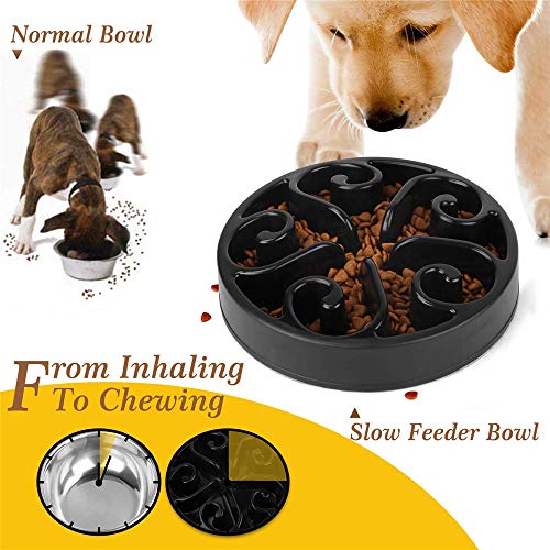 Comedero Perro Gato - Comedero de Perros para Ralentizar la Comida, Bowl Tazón de Fuente del Animal Doméstico Gato Alimentador del perro Lento Abajo Comiendo, Divertida Búsqueda de Alimento (Negro)