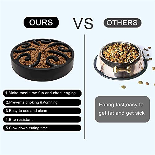 Comedero Perro Gato - Comedero de Perros para Ralentizar la Comida, Bowl Tazón de Fuente del Animal Doméstico Gato Alimentador del perro Lento Abajo Comiendo, Divertida Búsqueda de Alimento (Negro)